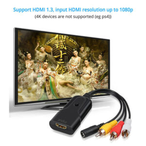 1080p Hdmi-compatible To Rca Audio Video Converter  Cable For Fire Stick Ps3 Dvd Xbox Roku Black