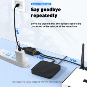 RJ45 Ethernet Splitter 1 Female To 2 Female Network Extension Connector Ethernet Switch With Usb Charging Cable black