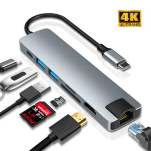 USB C Hub Adapter 7-in-1 USB C to USB 3.0 Hdmi Dock for Macbook Pro Gray