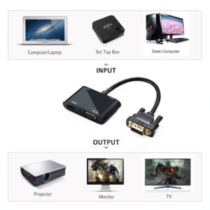 3-in-1 Vga Adapter Vga To HDMI-compatible+vga+audio Multi-port Display Audio Synchronization High-definition Adapter For Conference Presentation Teaching black