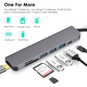 Metal 7-in-1 Usb Hub Type-c Usb 3.0 To Usb-c 4k Hdmi-compatible Adapter Hub Adapter Base Silver