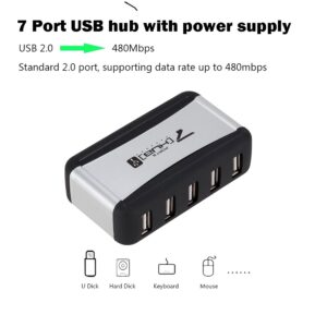 Vertical USB Hub Multi 7 Ports USB 2.0 Splitter with Power Adapter US Plug