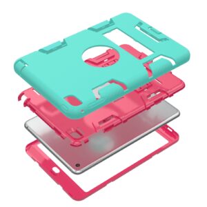 For IPAD MINI 4 PC+ Silicone Hit Color Armor Case Tri-proof Shockproof Dustproof Anti-fall Protective Cover Navy + Rose red