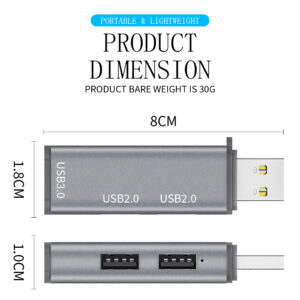 Aluminum Alloy Usb Hub Splitter 3 Port Usb 2.0 Usb 3.0 High-speed Universal Multiport Hub Computer Notebook Usb Port Extender silver